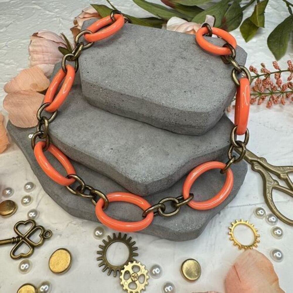 Statement‎ Resin Link Necklace Coral Orange Clasp Closure Fashion Accessory